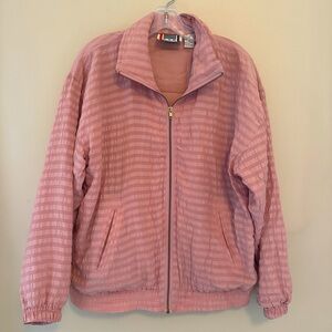 Vintage 80's EVR Pink Silk Striped Oversized Full Zip Sports Bomber Jacket M